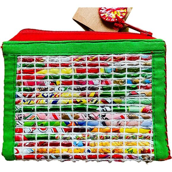 Handcrafted Multicolored Zippered Cardholder Purse Pouch Recycled Materials NWT - Picture 2 of 8